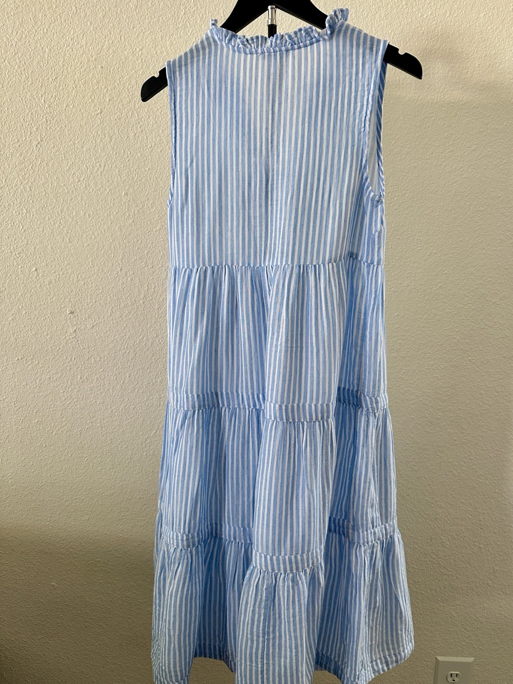 Johnny Was Calme Tiered V-Neck Midi Dress Blue Carana stripe sz XS COTTON - Picture 5 of 8